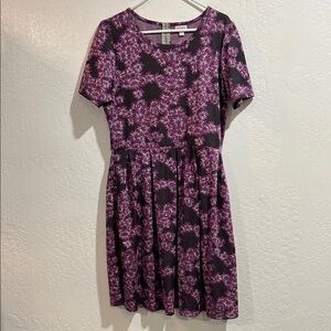 Purple Fit and Flare Mini Dress with Crew Neck